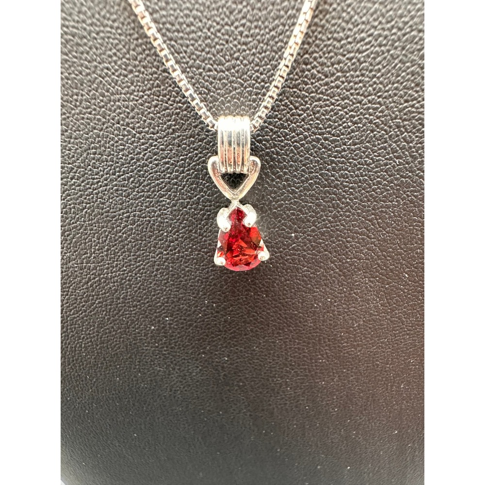 Vintage Sterling Silver Garnet Pendant Necklace 925 Box Chain Red Pear Cut 18"
